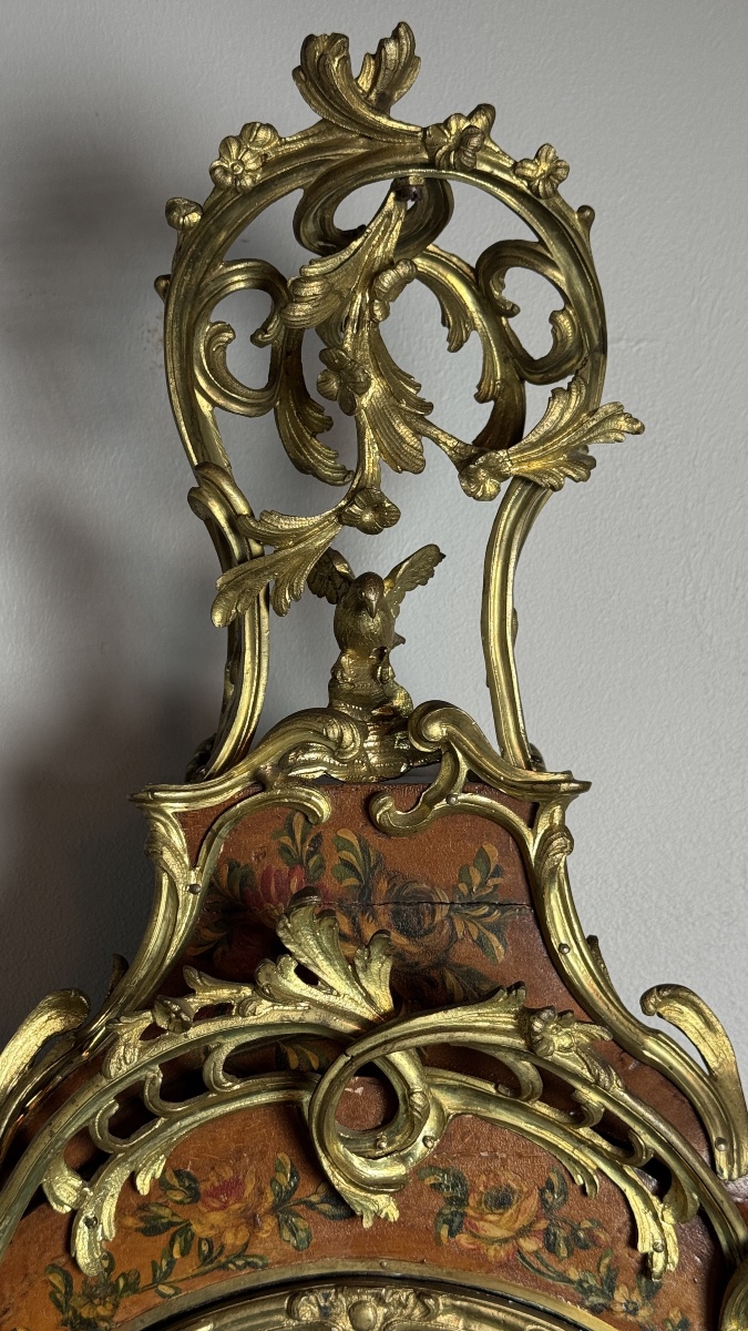 Louis XV Wall Cartel Clock In Vernis Martin And Gilt Bronze, 18th Century, Laresche à Besançon-photo-3