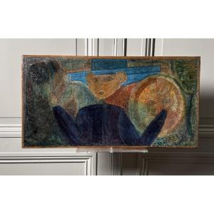 René Brô - L'homme au chapeau - Huile sur toile vers 1950