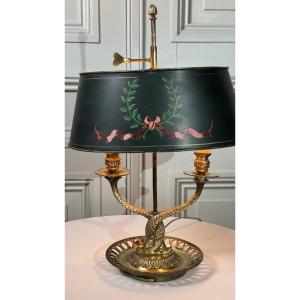 Lampe bouillotte en bronze, style Empire – abat-jour peint, XXe siècle
