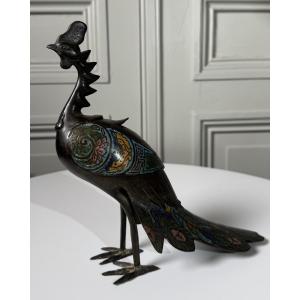 Brûle-parfum japonais en forme de grue, bronze et cloisonné, époque Meiji