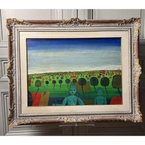 René Brô – “Cultivons la campagne” – Huile sur toile, Venise, 1972