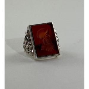 Bague d’Homme à Intaille Représentant Mars, Argent 835, vers 1900