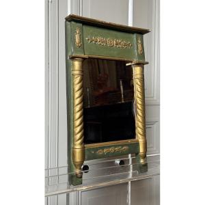 Miroir d'époque Empire en bois peint vert et bois doré