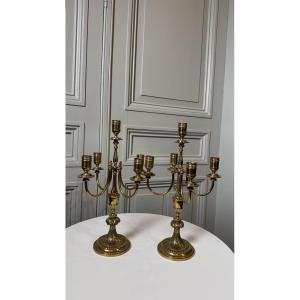 Paire de candélabres à cinq lumières en bronze doré  Travail du XXe siècle