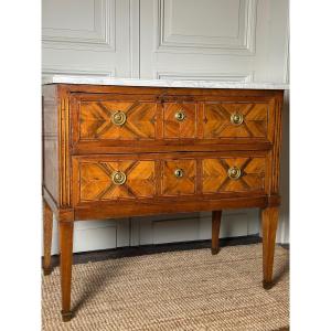 Louis XVI Period Marquetry Chest Of Drawers With Carrara Marble Top