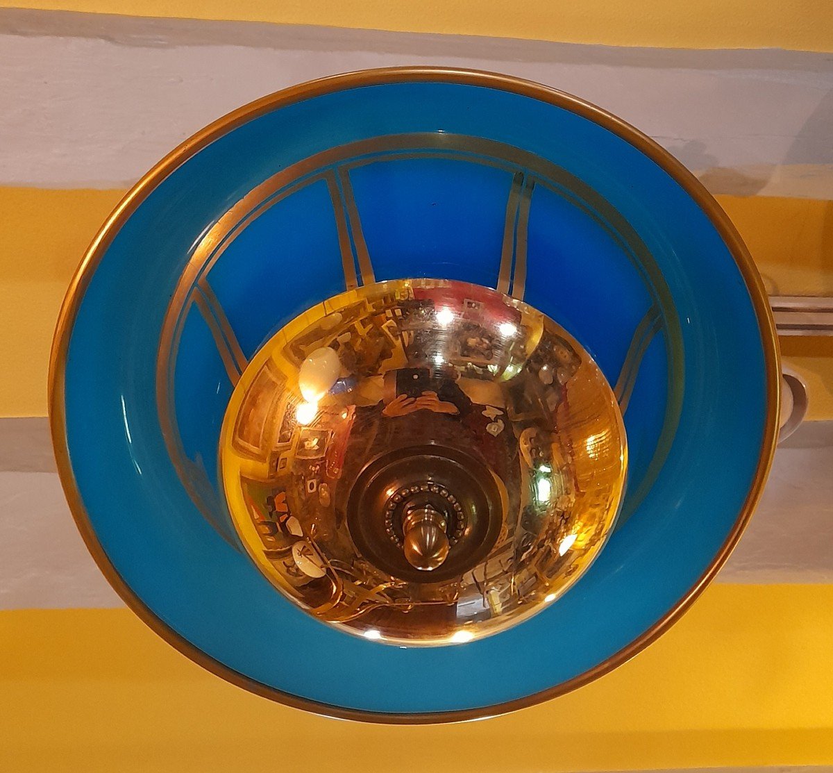 Blue Opaline Glass Globe For Bronze Mounted Pendant-photo-3