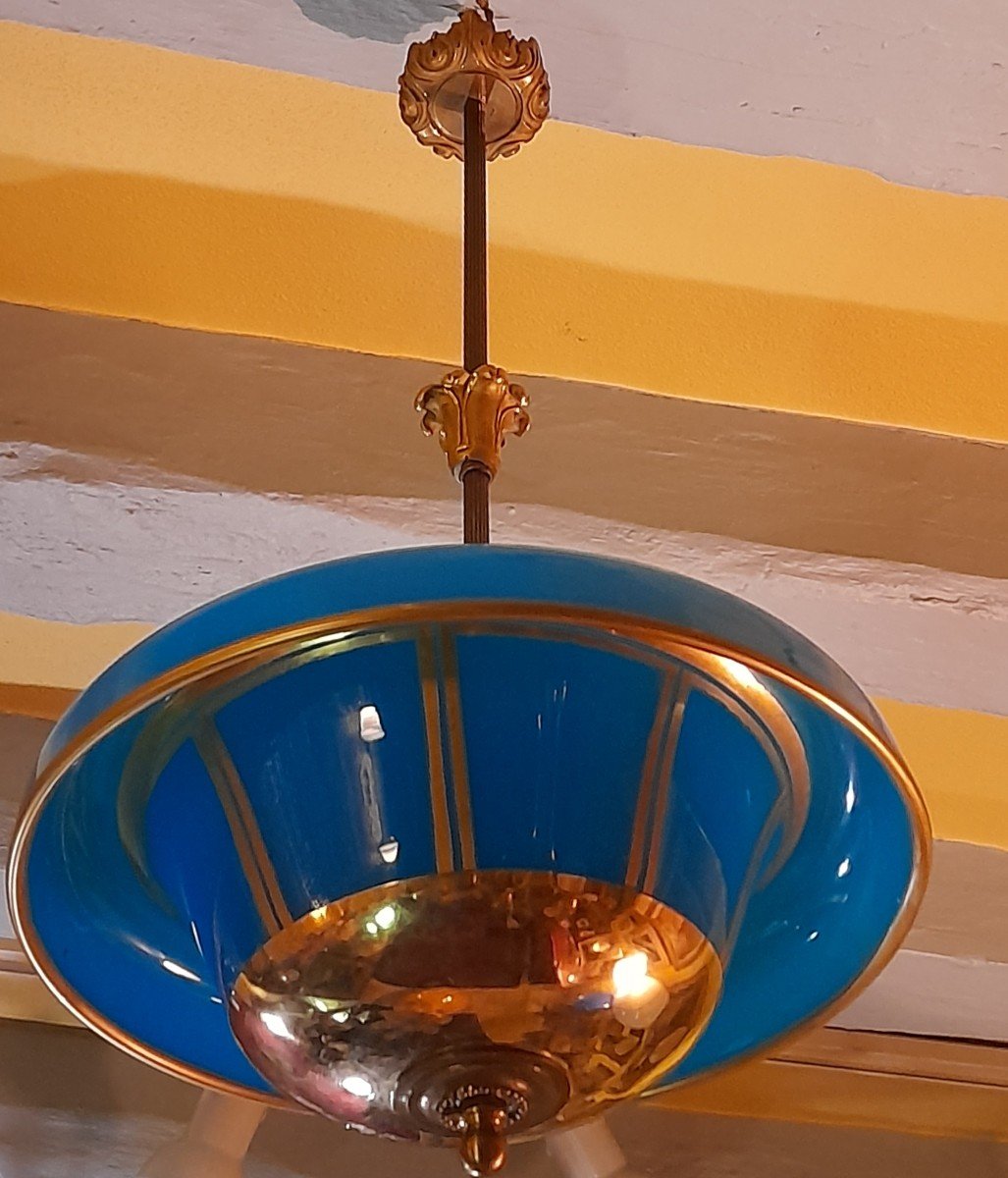 Blue Opaline Glass Globe For Bronze Mounted Pendant-photo-1