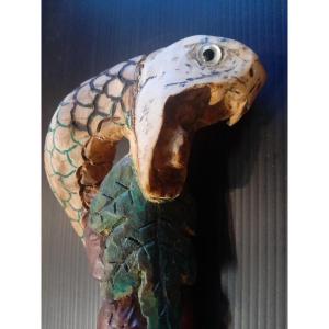 Canne Sculptée  Deux Serpents Et Colorée  Haut 95 Cm Art Populaire 