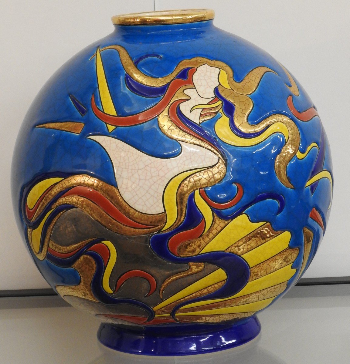 Ball Vase - Venus - Model Flo - Longwy Earthenware And Enamels - Creation Clotilde D.