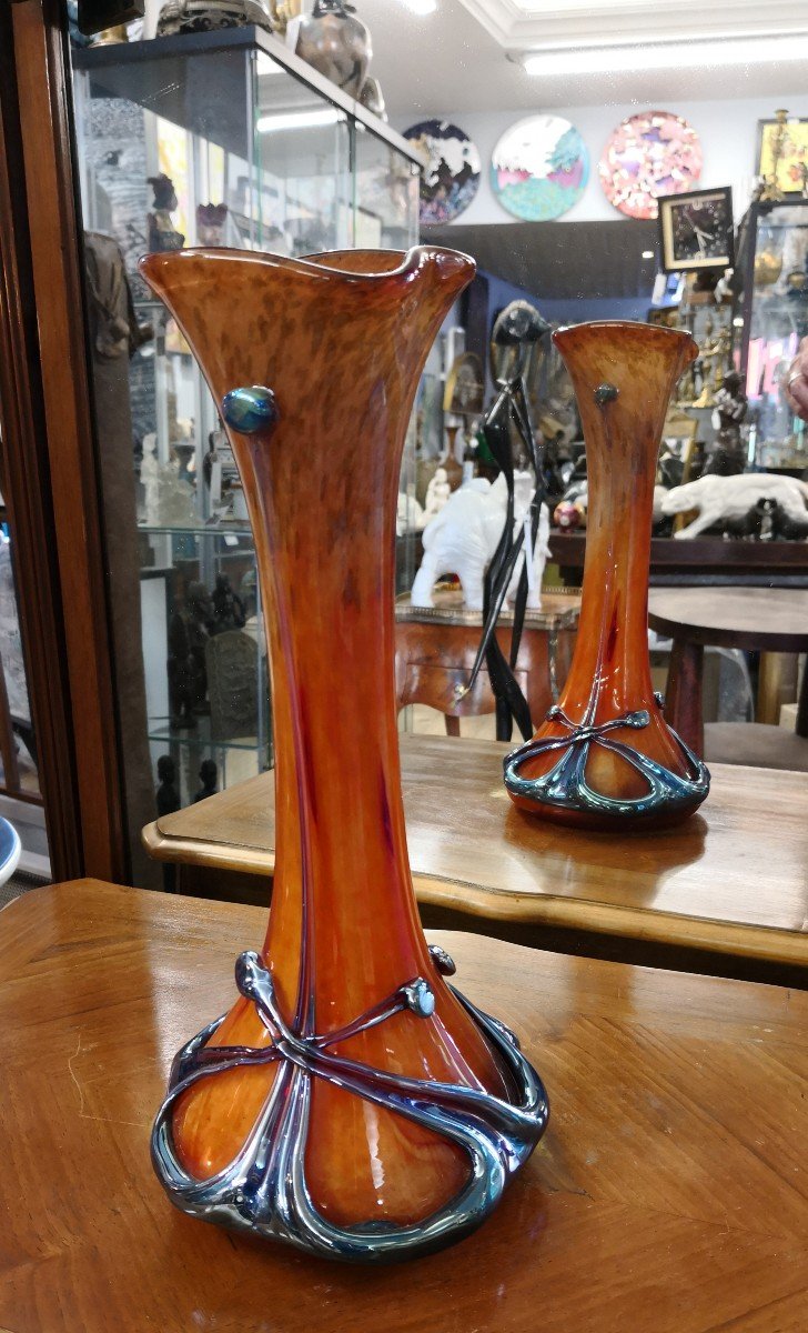 Jean-michel Operto -biot - Vase En Verre Marmoréen -  Style Art Nouveau