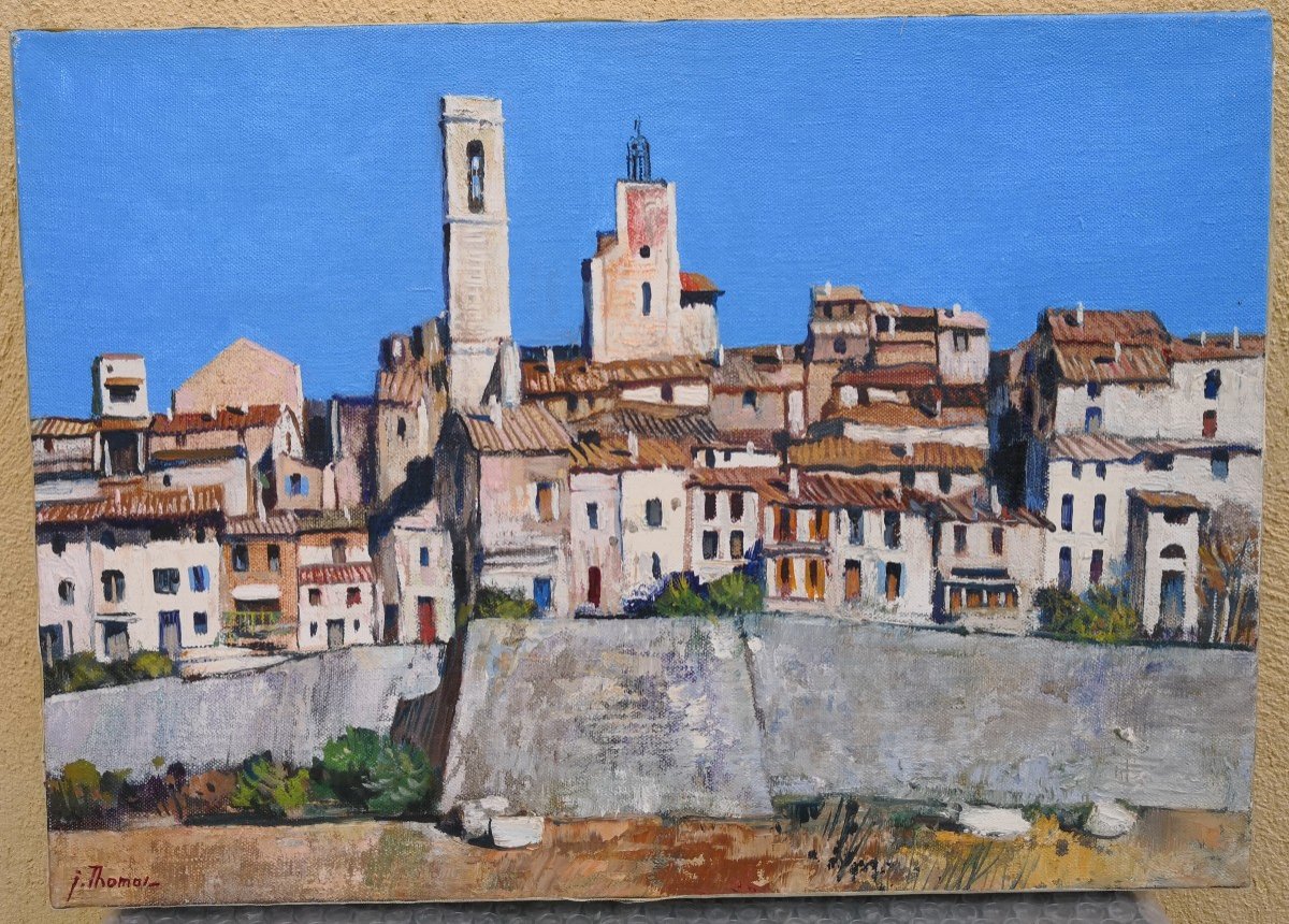 Jean Thomas (1923-2019) Huile Sur Toile -"Provence - Saint Paul de Vence" 