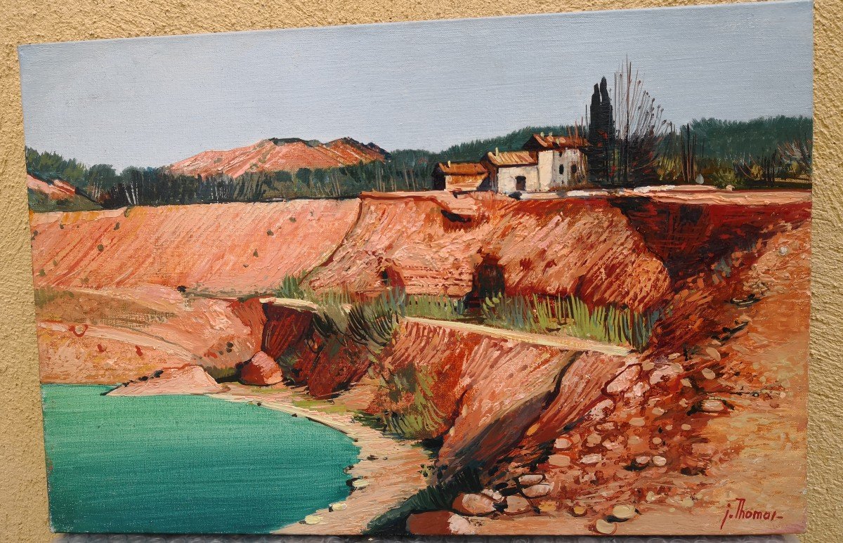 Jean Thomas (1923-2019) Oil On Canvas - "provence - Green Lake In The Bauxite Mine - Carcès"