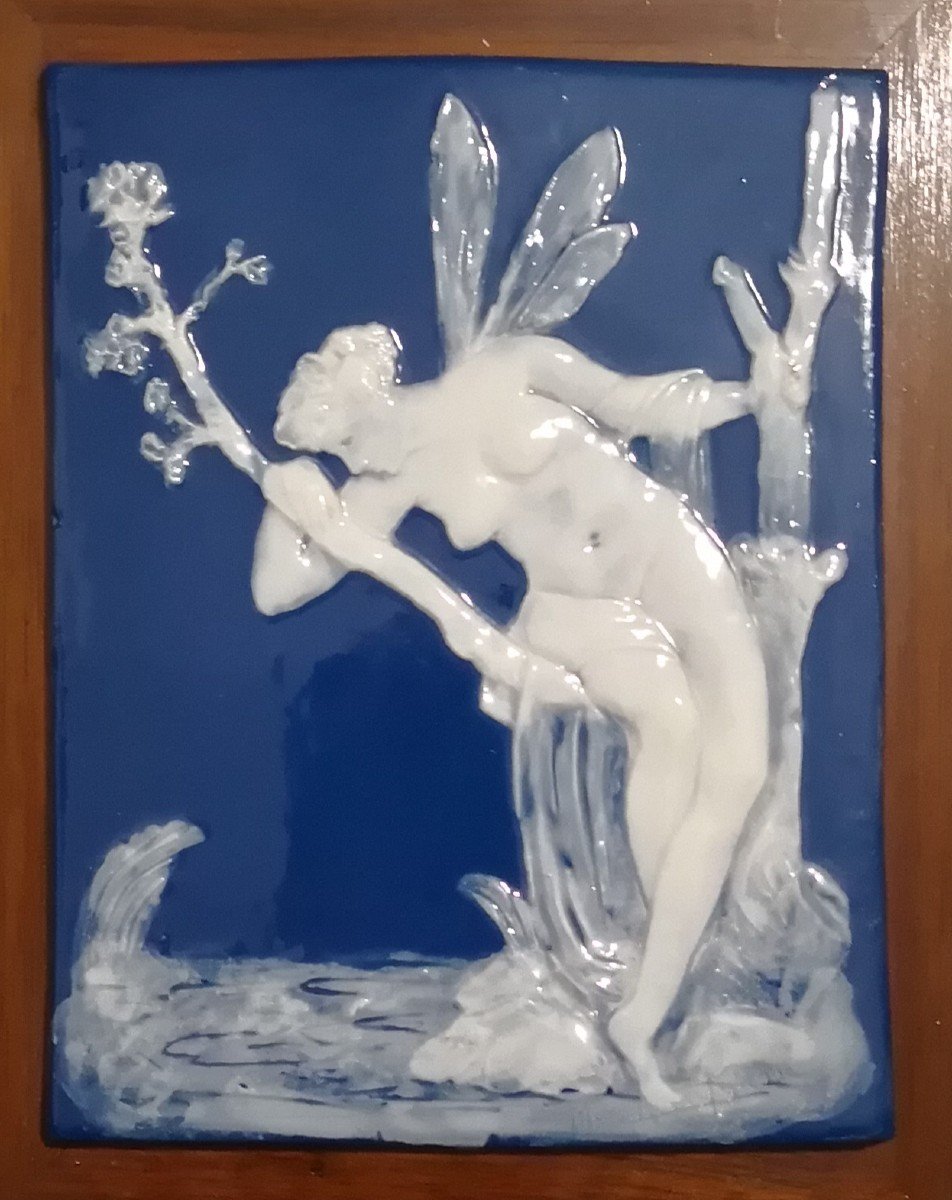 Marcel Chaufriasse (1926-1990) - Plaque En Porcelaine Dure "femme Ailée  " Art Nouveau-photo-3