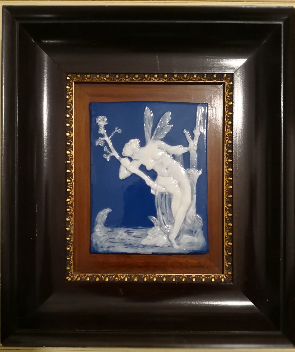 Marcel Chaufriasse (1926-1990) - Plaque En Porcelaine Dure "femme Ailée  " Art Nouveau