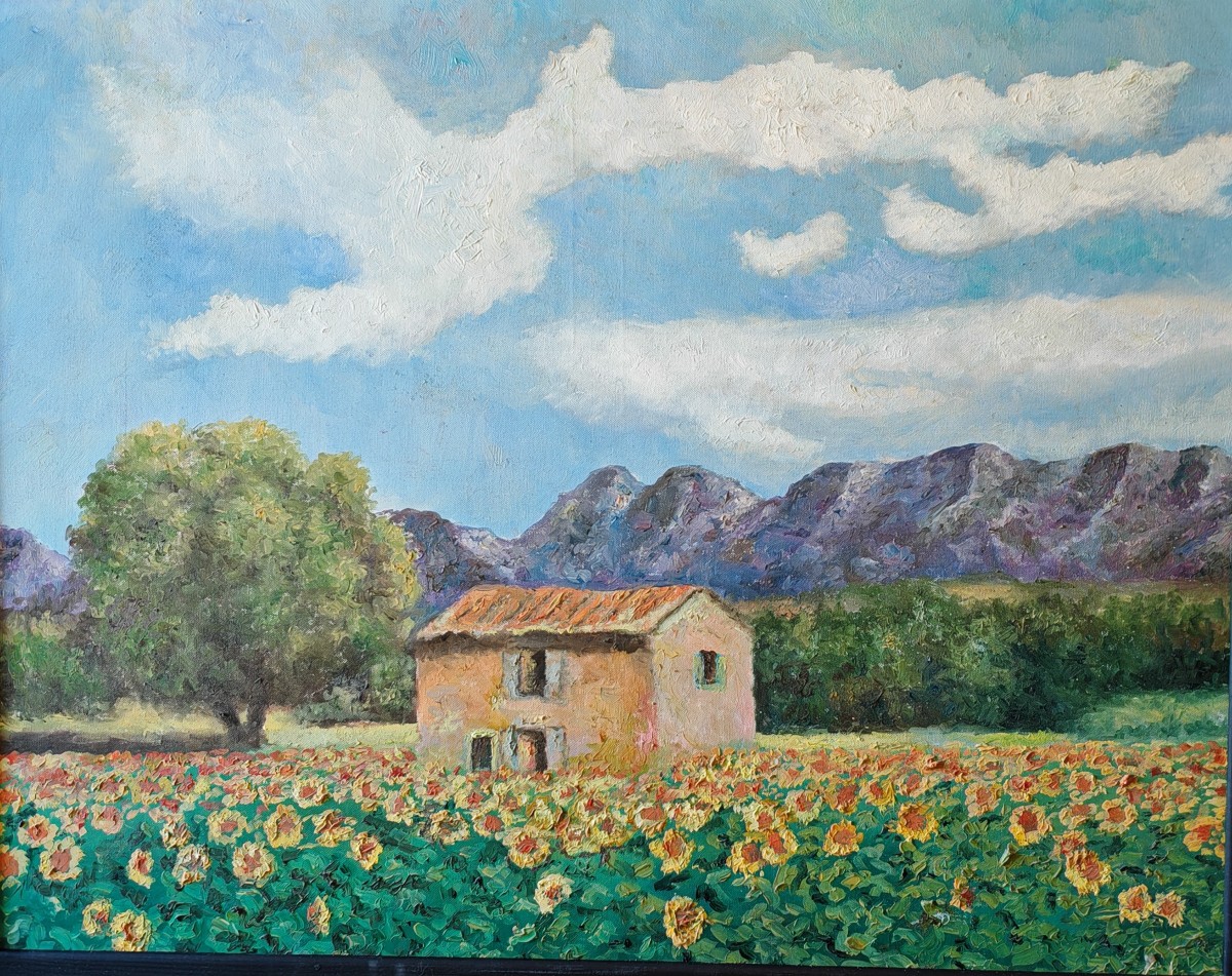 Champs de Tournesols en Provence - Huile sur toile Signé Gluzac (1952-2023)  Réf A22