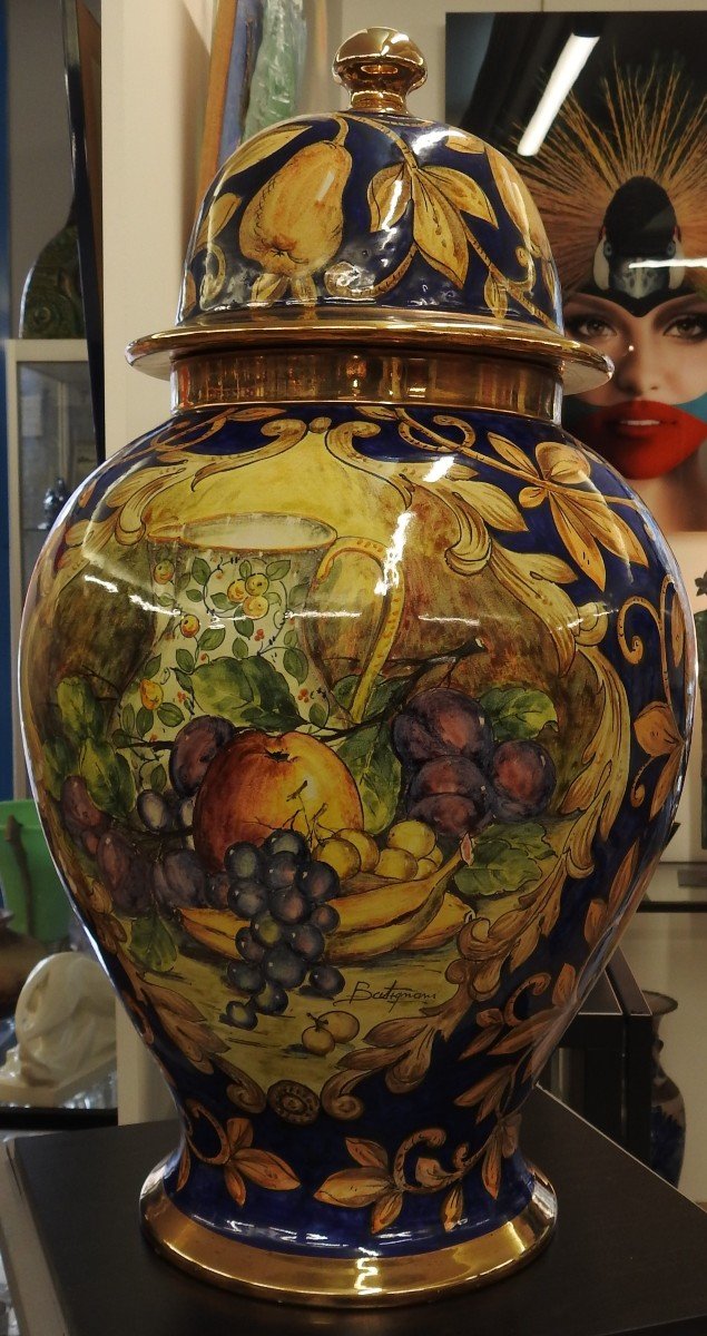 Grand Vase Couvert En Céramique Vernissée De Batignani - Italie