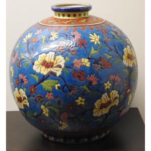 Large Enamel Vase From La Louvière - Belgium