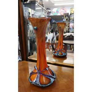 Jean-michel Operto -biot - Marmoreal Glass Vase - Art Nouveau Style