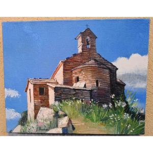 Jean Thomas (1923-2019) Oil On Canvas - "provence - Chapelle St Vincent Au Revest St Martin"