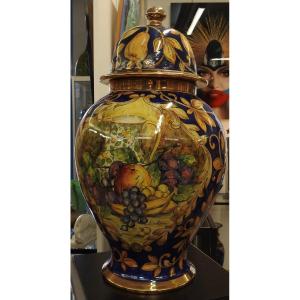 Grand Vase Couvert En Céramique Vernissée De Batignani - Italie