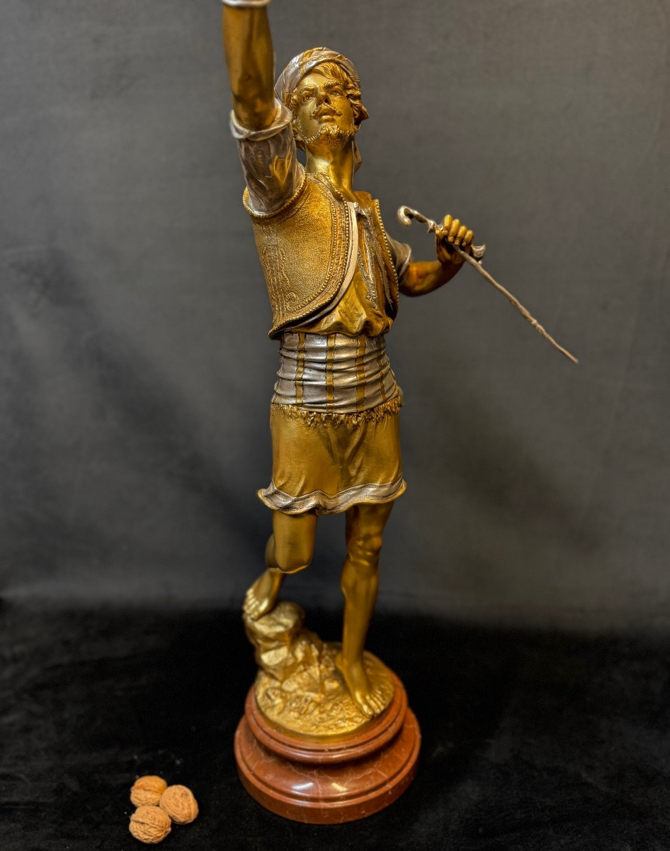 Bronze orientaliste « Le fauconnier » de Marcel Debut , 84 centimètres.-photo-7