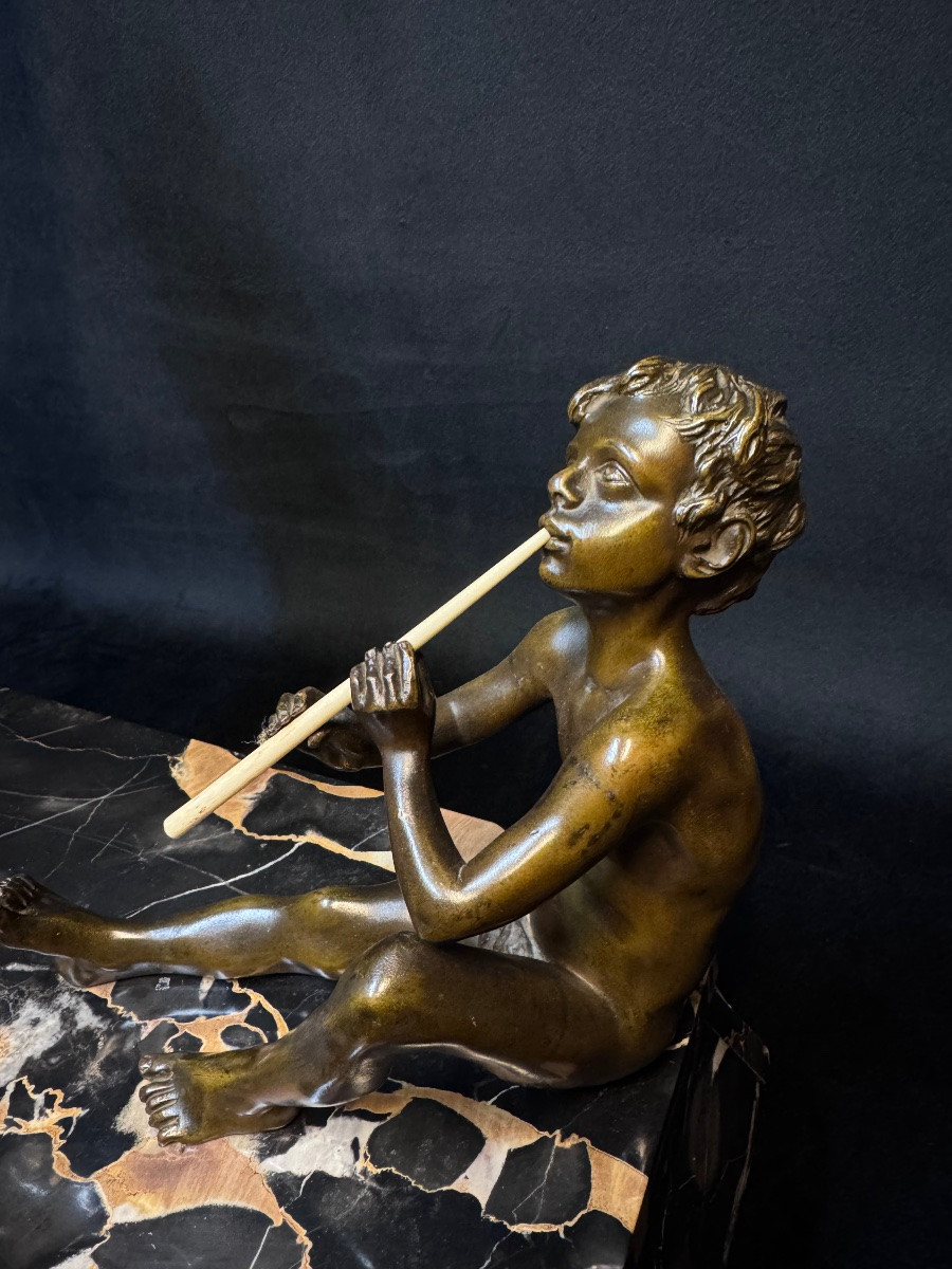 Art Deco Bronze Sculpture – Dancer And Flute Player -photo-2