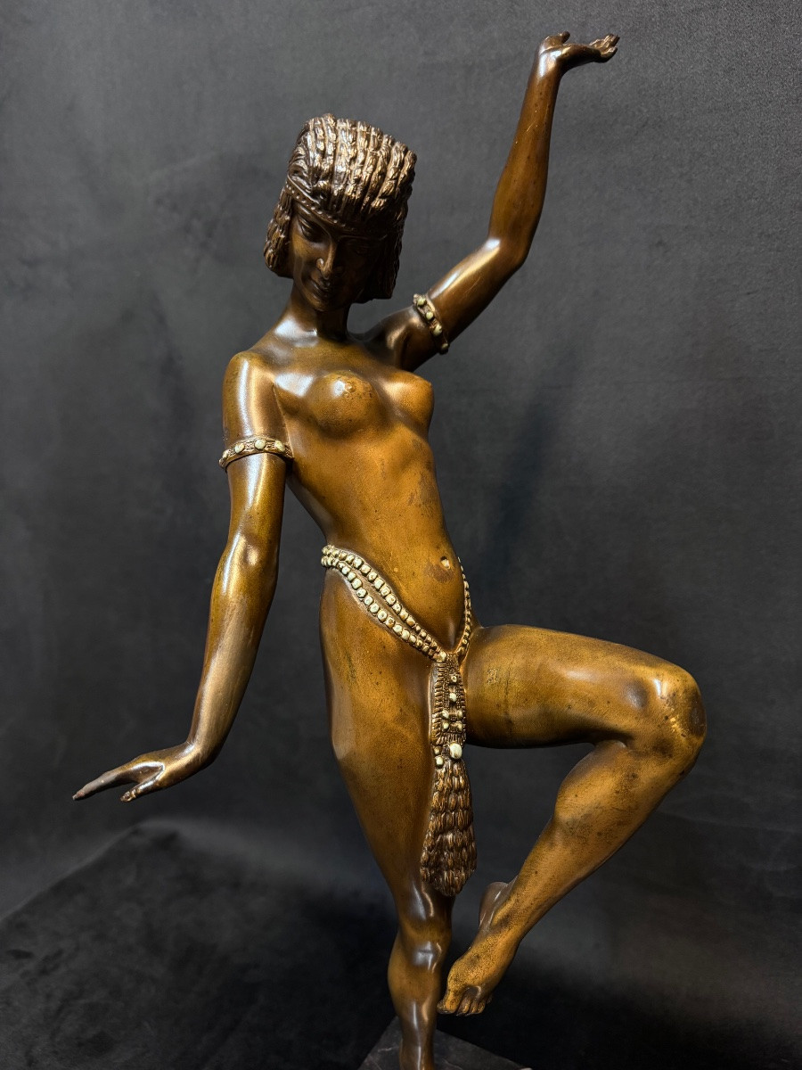 Art Deco Bronze Sculpture – Dancer And Flute Player -photo-3