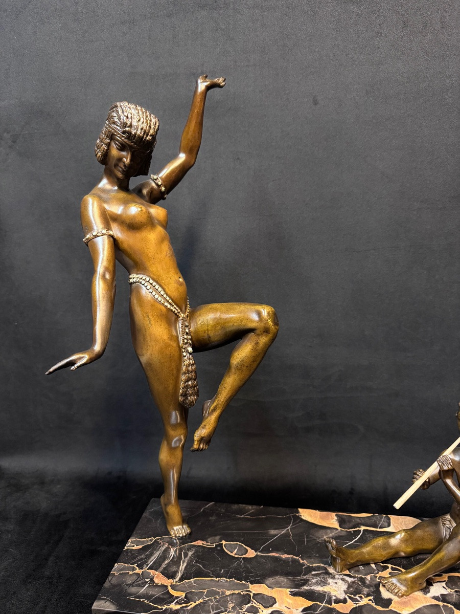 Art Deco Bronze Sculpture – Dancer And Flute Player -photo-4