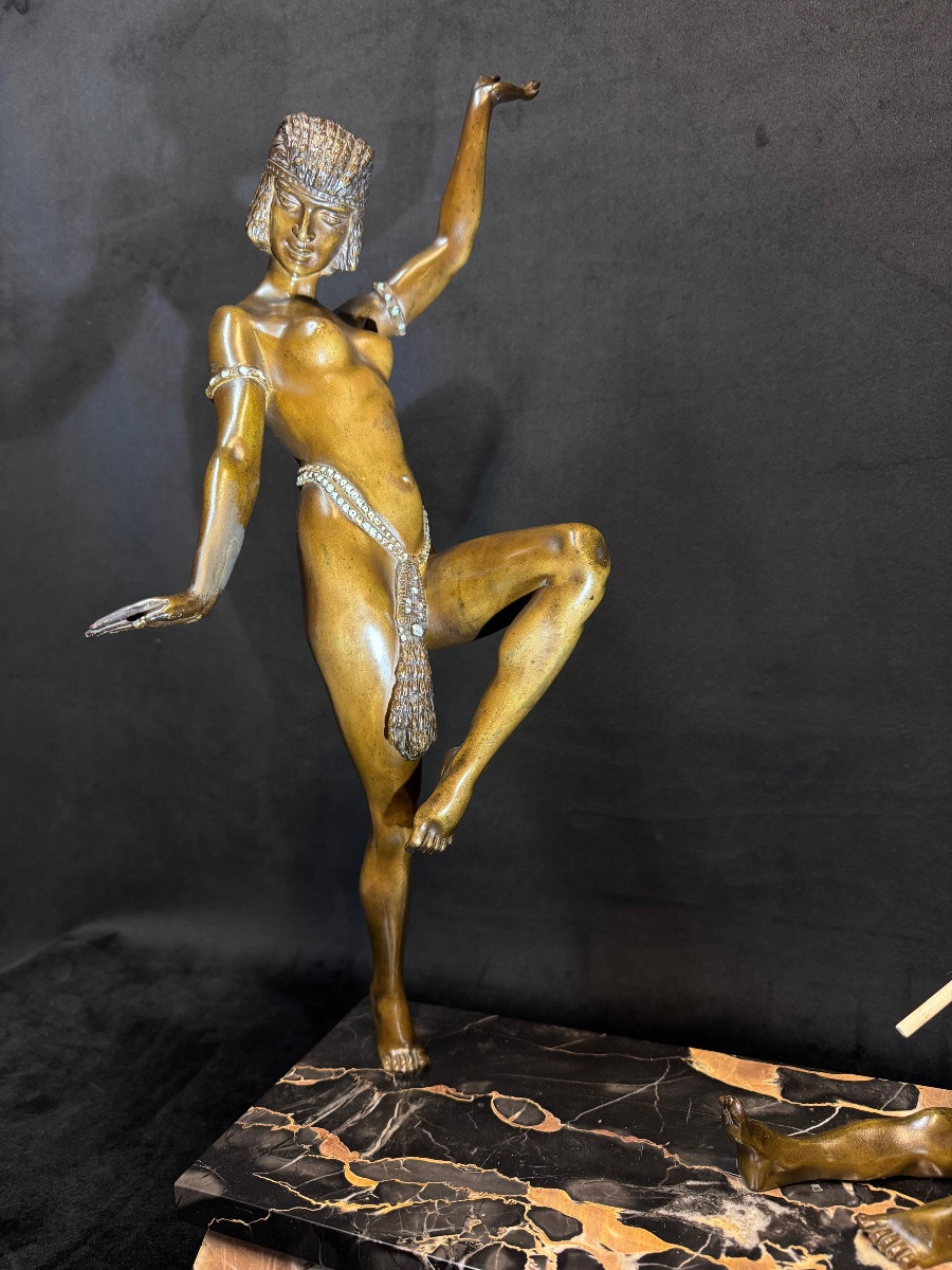 Art Deco Bronze Sculpture – Dancer And Flute Player -photo-3