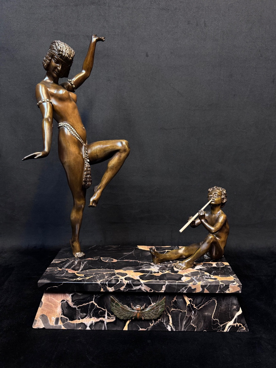 Art Deco Bronze Sculpture – Dancer And Flute Player 