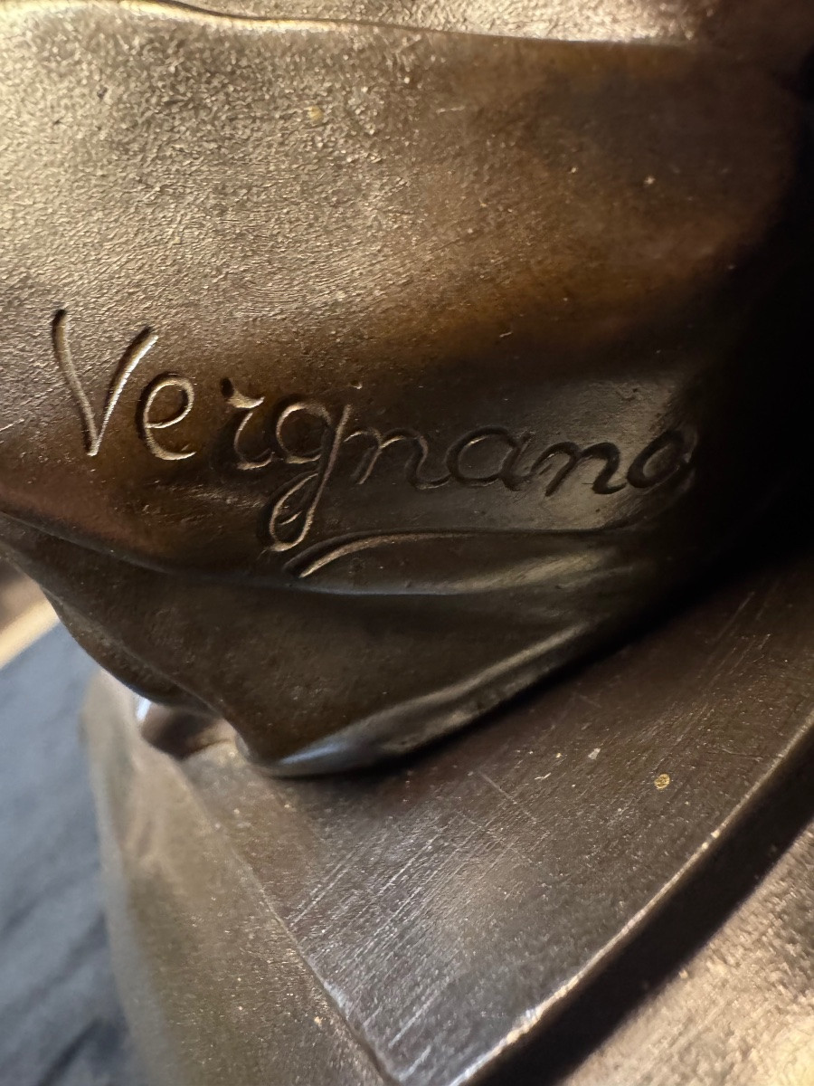 Lampe Art nouveau en bronze “ Femme ”  de  Vergnano -photo-4