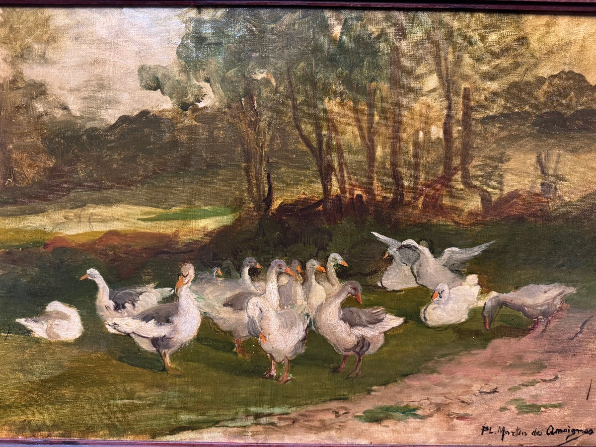 Tableau "Troupe d’oies dans un paysage champêtre ” de  Martin des Amoignes-photo-2