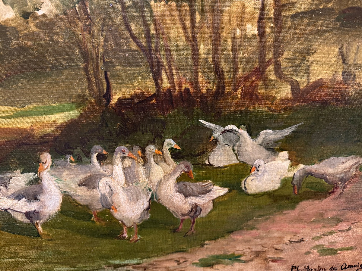Tableau "Troupe d’oies dans un paysage champêtre ” de  Martin des Amoignes-photo-1