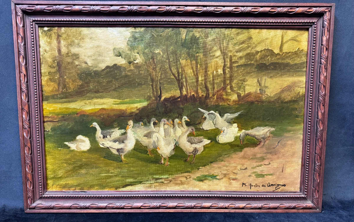Tableau "Troupe d’oies dans un paysage champêtre ” de  Martin des Amoignes-photo-3