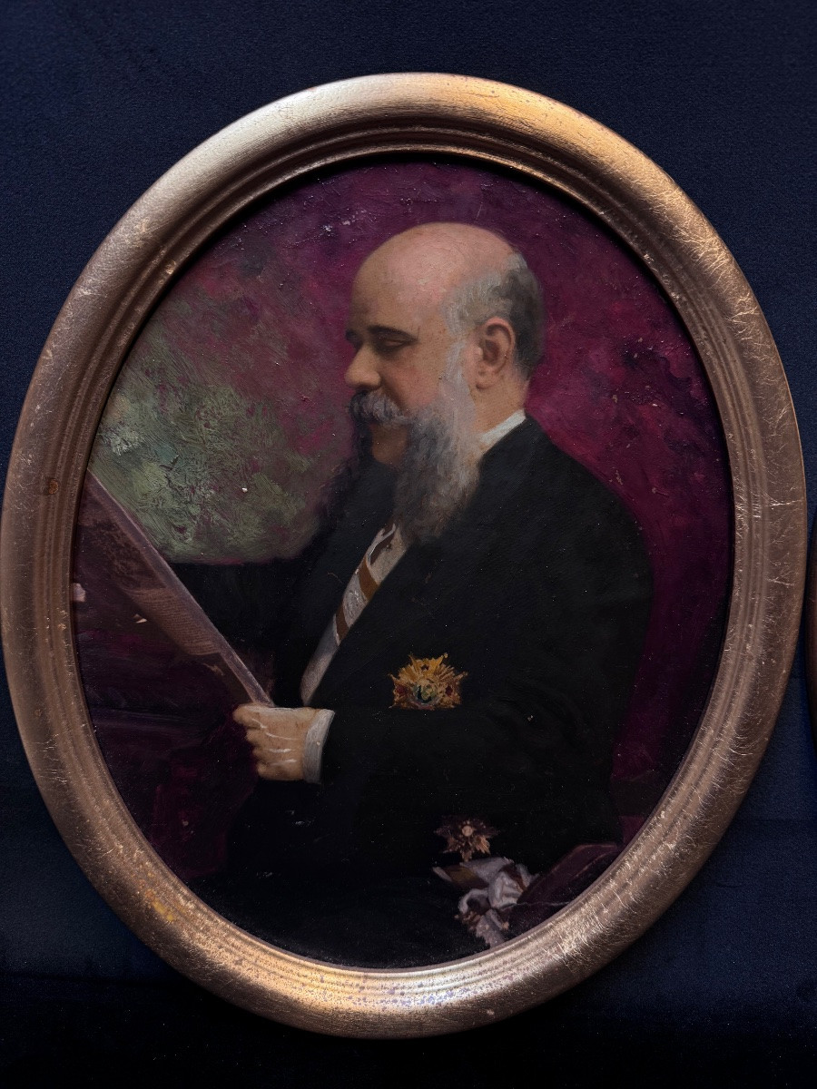 Pair Of Portraits Of Notable Figures, In Oval Medallions, Late 19th Century-photo-2
