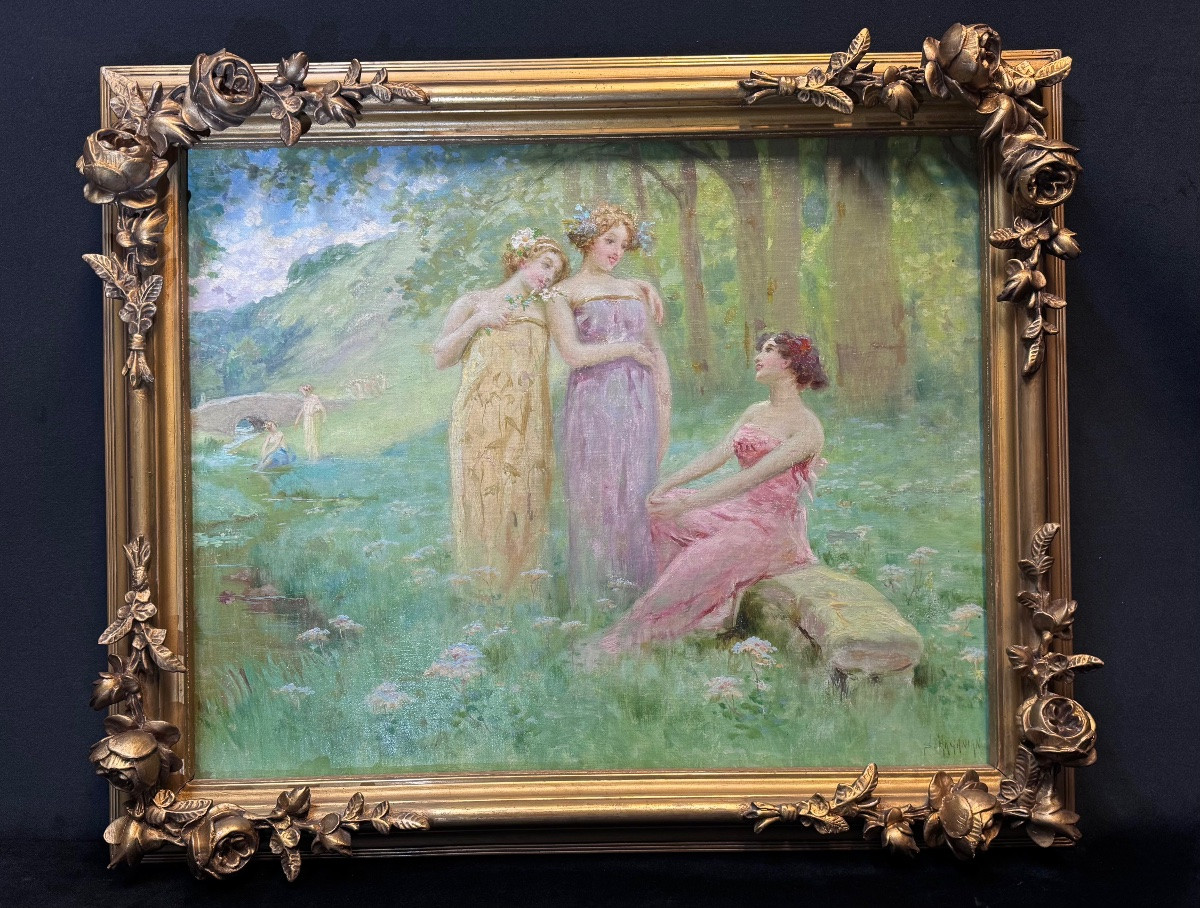 Painting "symbolic Allegory Of The Three Graces" By Sarkis E-photo-2