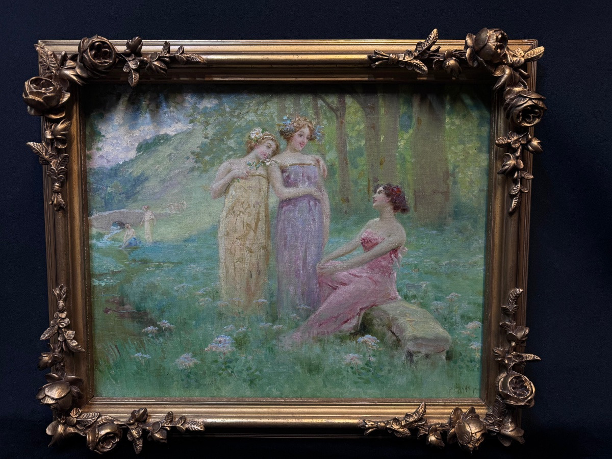 Painting "symbolic Allegory Of The Three Graces" By Sarkis E-photo-5