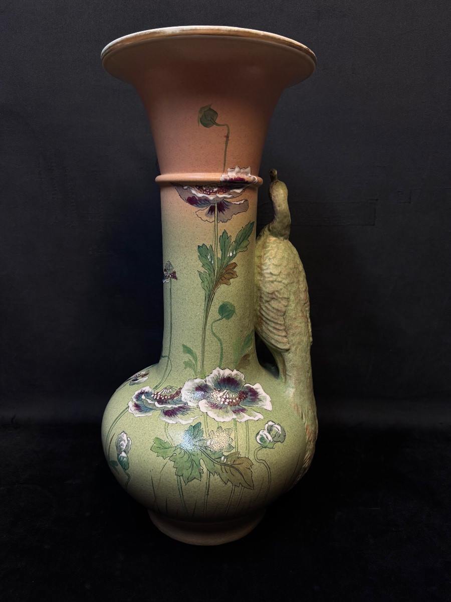 Vase Art nouveau en grès “au paon” Europe centrale, entourage Zsolnay, vers 1900-photo-2