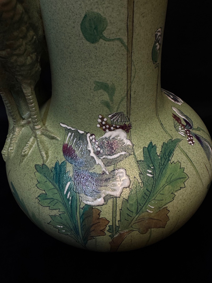 Vase Art nouveau en grès “au paon” Europe centrale, entourage Zsolnay, vers 1900-photo-4