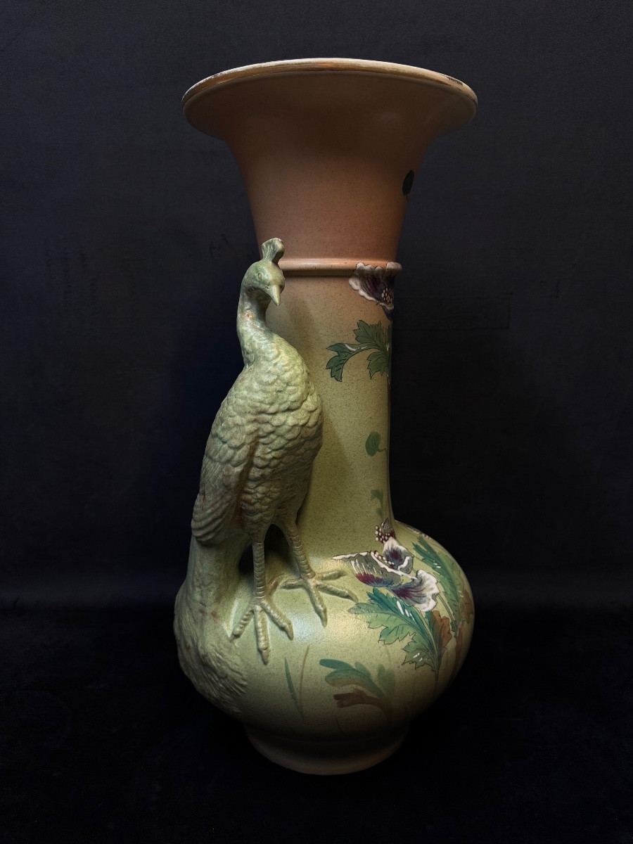 Vase Art nouveau en grès “au paon” Europe centrale, entourage Zsolnay, vers 1900-photo-3