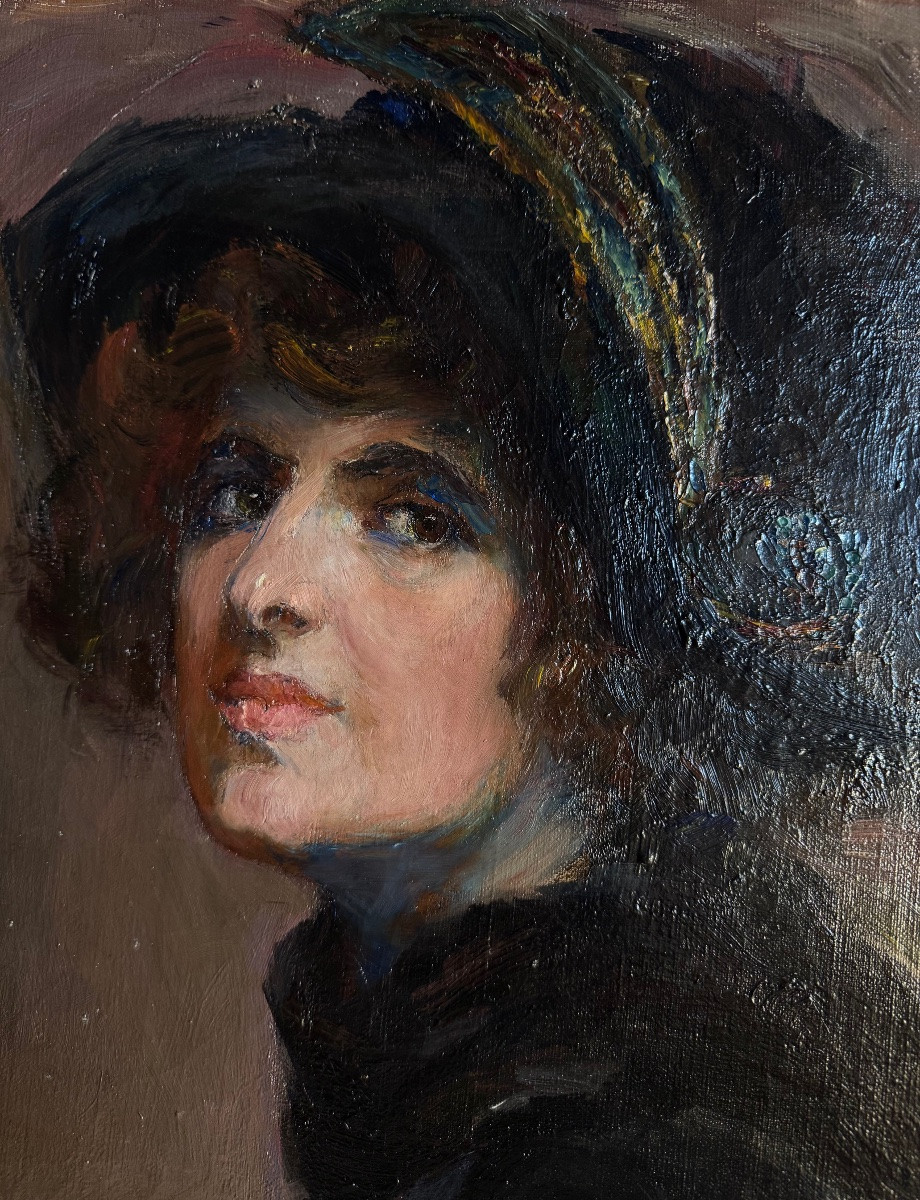 Oil On Canvas “portrait” Of Aurélia Della Corte Szvatek, 20th Century -photo-2