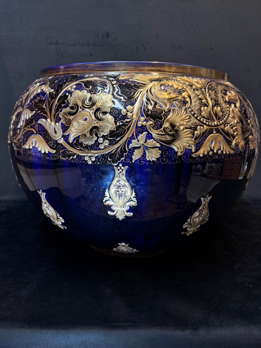 Important cache-pot en faïence émaillée, manufacture de Lunéville (Keller & Guérin), fin XIXe -photo-3