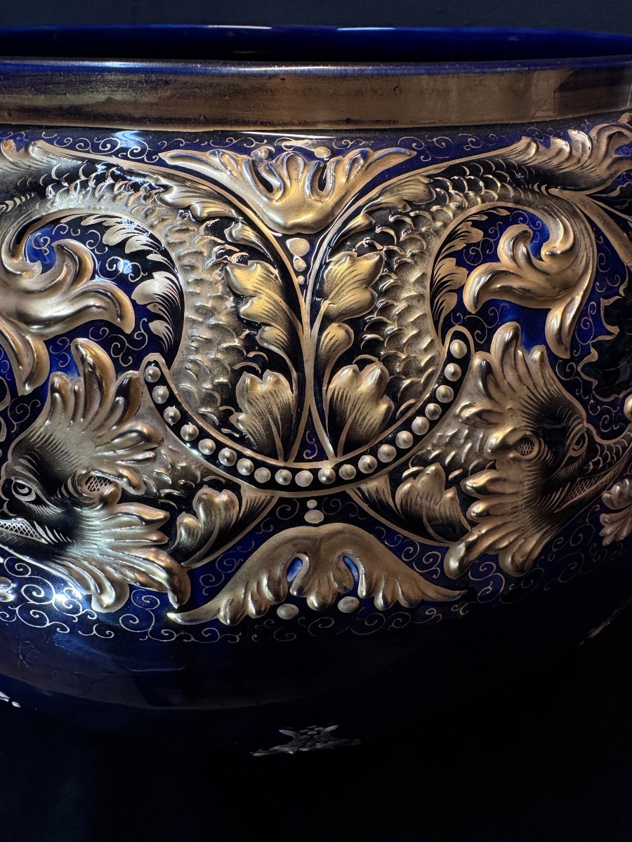 Important cache-pot en faïence émaillée, manufacture de Lunéville (Keller & Guérin), fin XIXe -photo-4