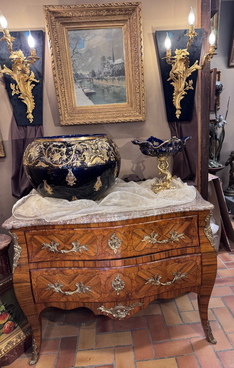 Important cache-pot en faïence émaillée, manufacture de Lunéville (Keller & Guérin), fin XIXe -photo-4