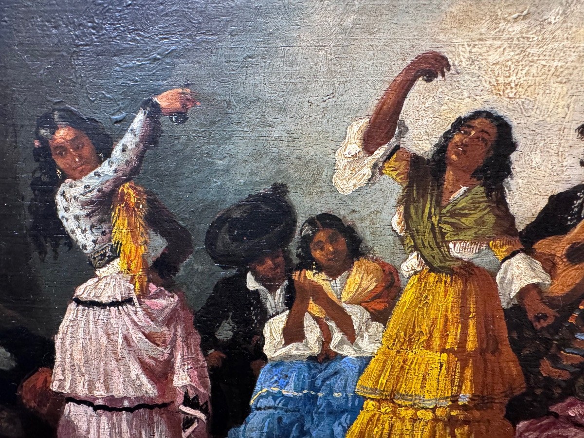 Oil On Panel, Spanish/gypsy Dance Scene, Signed “cortez”-photo-4
