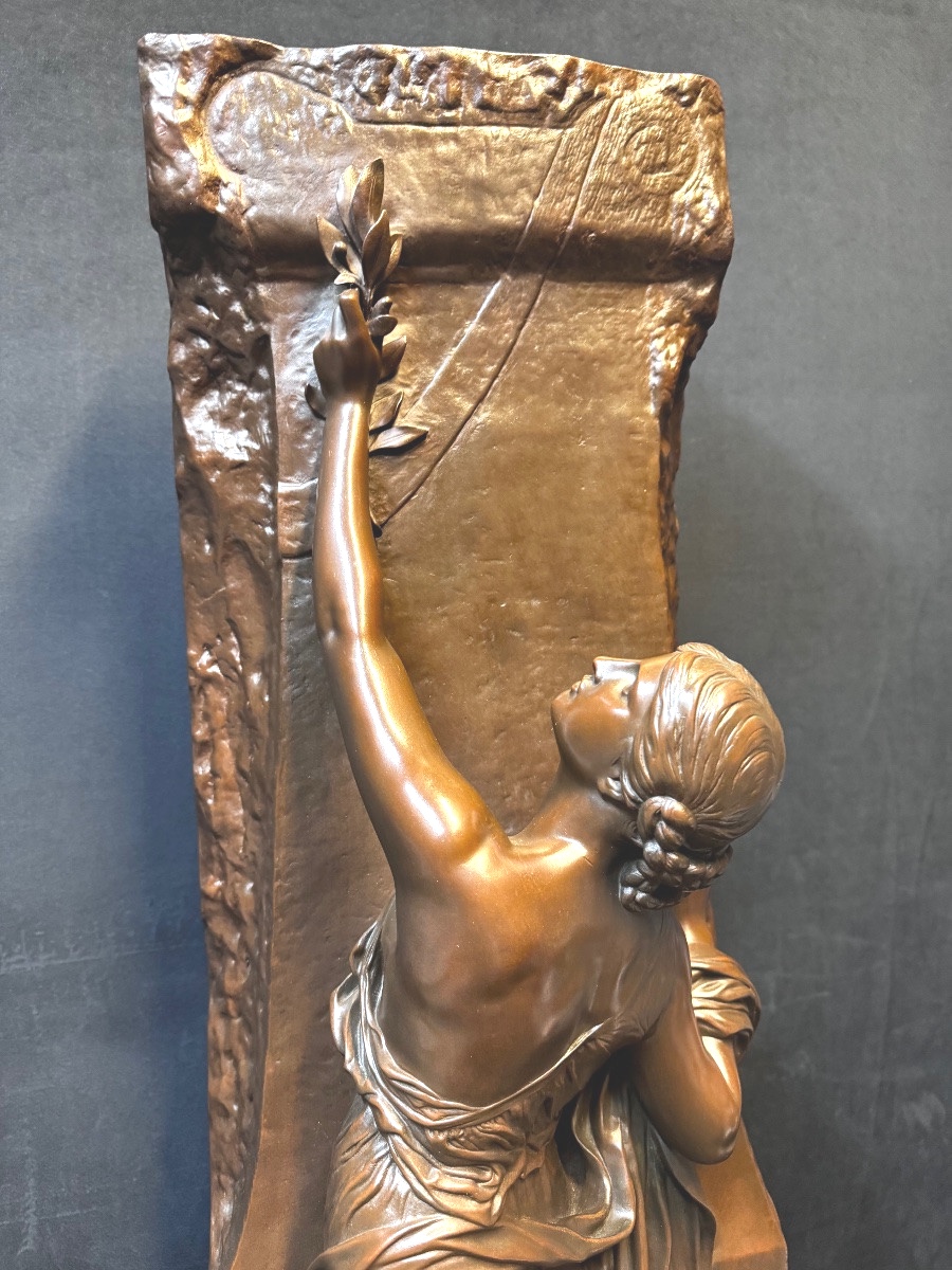 Important Bronze, La Pensée By Henri Chapu, Barbedienne Foundry, Medal Patina, 19th Century.-photo-3