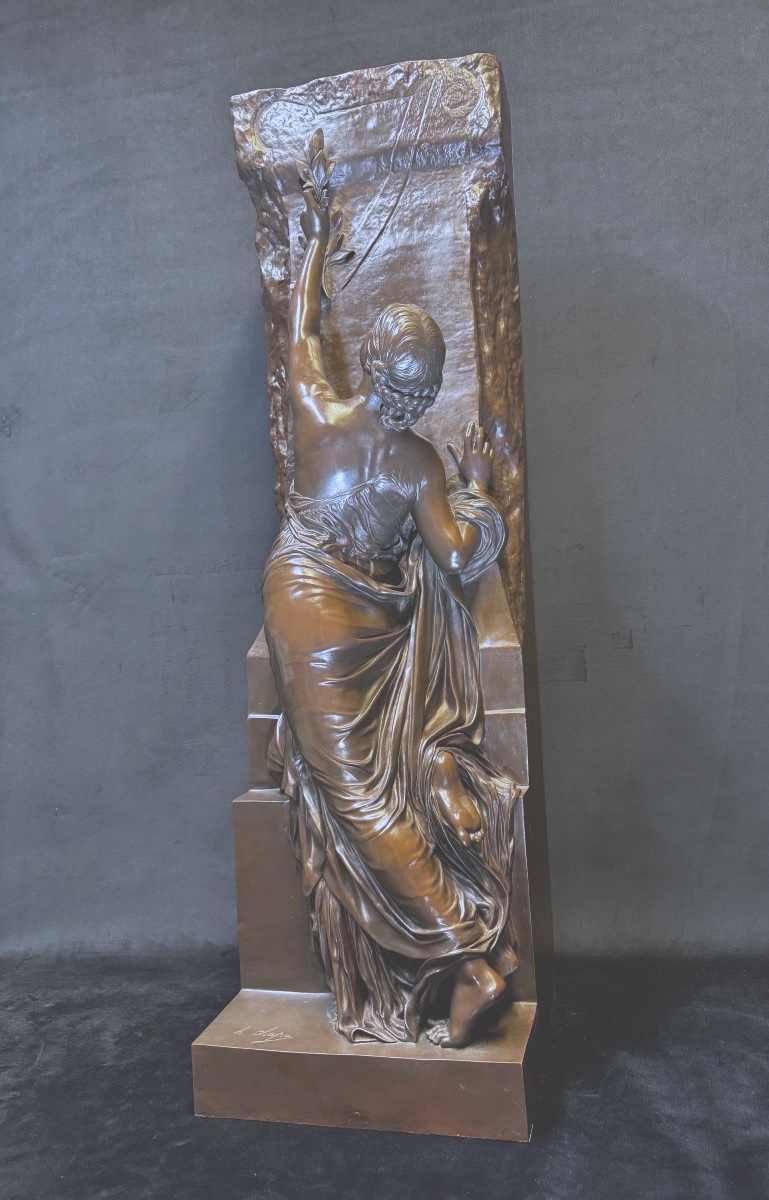 Important Bronze, La Pensée By Henri Chapu, Barbedienne Foundry, Medal Patina, 19th Century.-photo-1