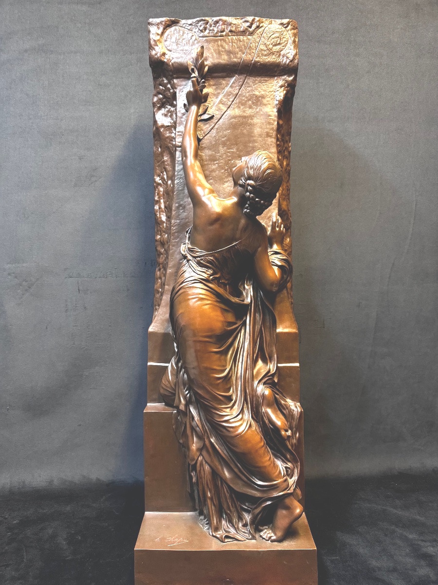 Important Bronze, La Pensée By Henri Chapu, Barbedienne Foundry, Medal Patina, 19th Century.-photo-3