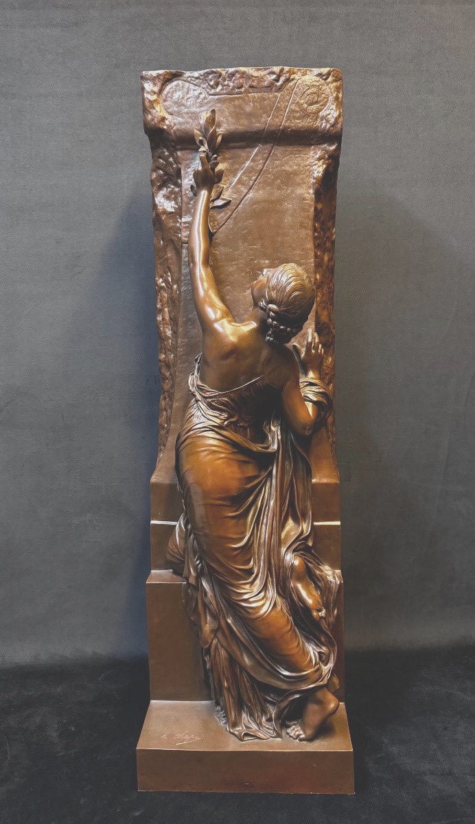 Important Bronze, La Pensée By Henri Chapu, Barbedienne Foundry, Medal Patina, 19th Century.-photo-4