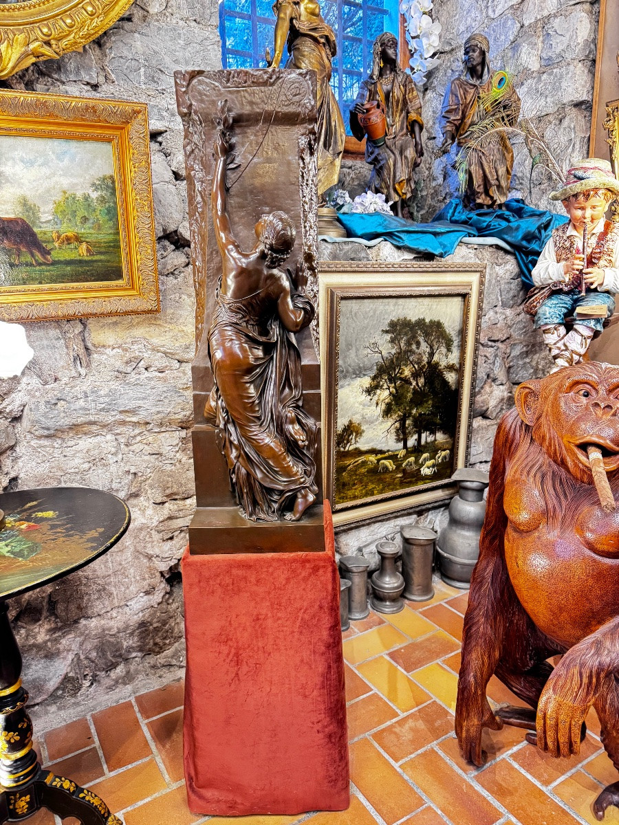 Important Bronze, La Pensée By Henri Chapu, Barbedienne Foundry, Medal Patina, 19th Century.-photo-7